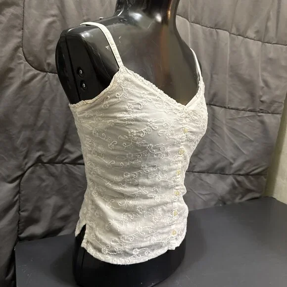 Y2K Hollister Cami Tank Top Size XS Lace Ivory Indie Grunge Layering Button Down - Picture 4 of 16
